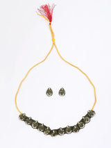Sambalpuri Fabric and Stone Studded Choker and Earrings Set