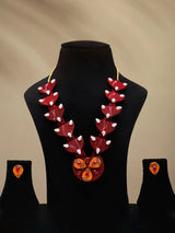 Sambalpuri Fabric and Stone Studded Necklace Set with Earrings