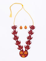Sambalpuri Fabric and Stone Studded Necklace Set with Earrings
