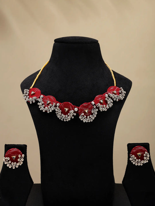 Sambalpuri Fabric and MDF Choker and Earrings Set