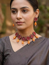 Sambalpuri Fabric and MDF Red Choker and Earrings Set