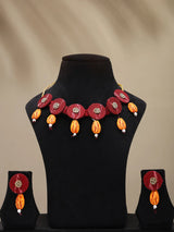 Sambalpuri Fabric and Stone Choker and Earrings Set