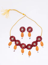 Sambalpuri Fabric and Stone Choker and Earrings Set