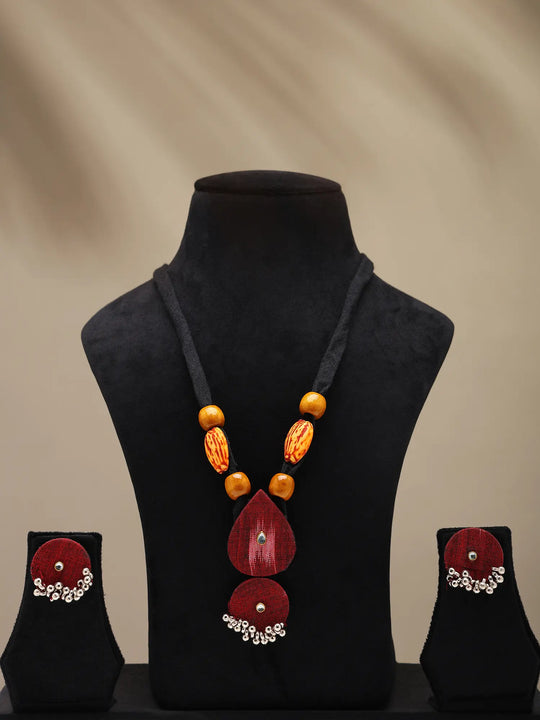 Sambalpuri Fabric and MDF Long Necklace and Earrings Set