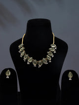 Sambalpuri Fabric and Stone Choker Set with Dangling Earrings
