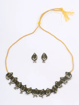Sambalpuri Fabric and Stone Choker Set with Dangling Earrings