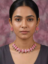 Sambalpuri Fabric and Stone Choker Set with Dangling Earrings