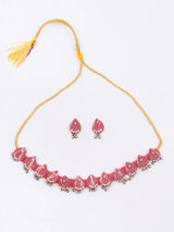 Sambalpuri Fabric and Stone Choker Set with Dangling Earrings