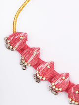 Sambalpuri Fabric and Stone Choker Set with Dangling Earrings