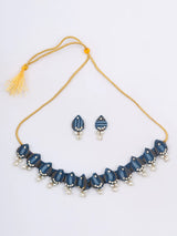 Sambalpuri Fabric and Stone Beaded Choker Set with Earrings