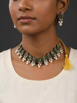 Sambalpuri Fabric and Stone Beaded Choker Set with Earrings