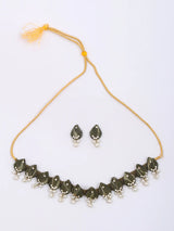 Sambalpuri Fabric and Stone Beaded Choker Set with Earrings