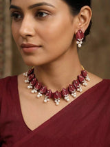 Sambalpuri Fabric and Stone Beaded Choker Set with Earrings