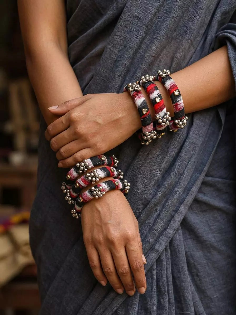 Sambalpuri Fabric and Ghungroo Pair of Bangles