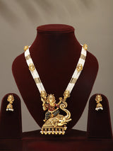 Lord Ganesha Beaded Brass Long Necklace Set with Earrings