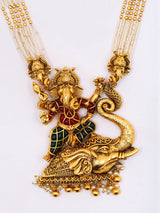 Lord Ganesha Beaded Brass Long Necklace Set with Earrings