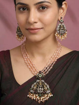 Gajalakshmi Beaded Three Strand Necklace and Earrings Set
