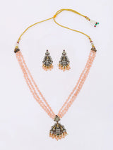 Gajalakshmi Beaded Three Strand Necklace and Earrings Set