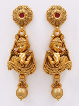 Bal Krishna and Cow Stone Studded Brass Necklace and Earrings Set