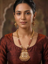 Floral Brass Bead Necklace and Earrings Set