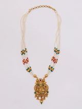 Krishna and Cow Motif Stone Beaded Brass Necklace Set with Earrings