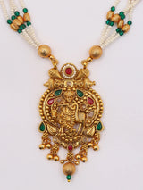 Krishna and Cow Motif Stone Beaded Brass Necklace Set with Earrings