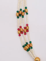 Krishna and Cow Motif Stone Beaded Brass Necklace Set with Earrings
