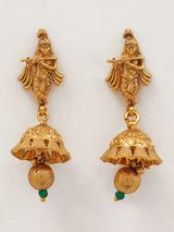 Krishna and Cow Motif Stone Beaded Brass Necklace Set with Earrings