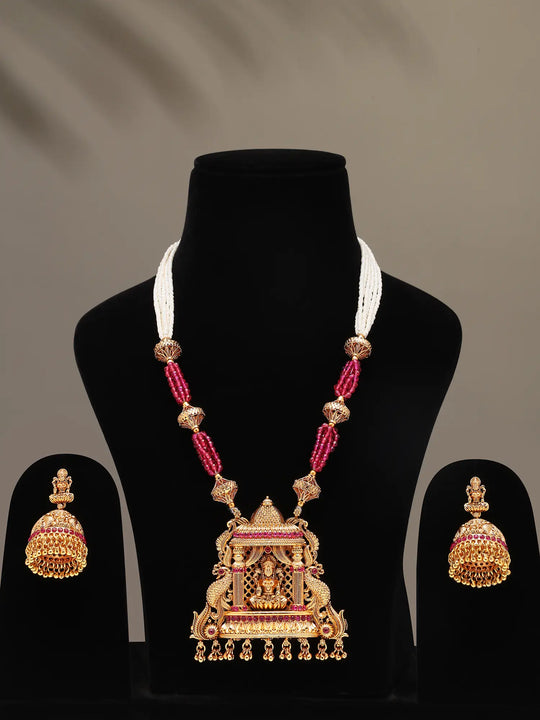 Goddess Lakshmi Temple Brass Necklace Set with Earrings
