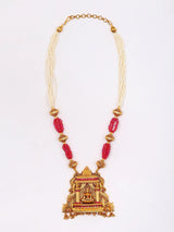Goddess Lakshmi Temple Brass Necklace Set with Earrings