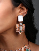 Multicolour Floral Rose Gold Brass Choker and Earrings Set