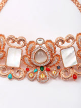 Multicolour Floral Rose Gold Brass Choker and Earrings Set