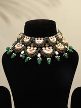 Emerald Green and White Stone Studded Choker Necklace