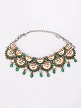 Emerald Green and White Stone Studded Choker Necklace