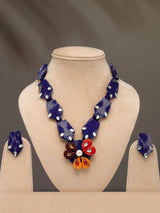 Sambalpuri Fabric Floral Stone Studded Necklace and Earrings Set