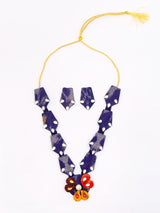 Sambalpuri Fabric Floral Stone Studded Necklace and Earrings Set
