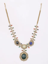 Glass Stone Studded Long Necklace Set with Earrings