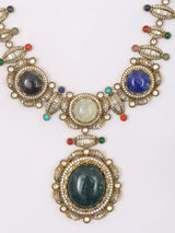 Glass Stone Studded Long Necklace Set with Earrings