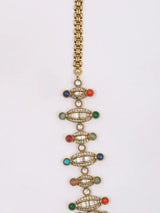 Glass Stone Studded Long Necklace Set with Earrings