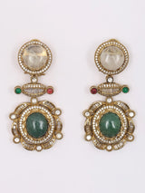 Glass Stone Studded Long Necklace Set with Earrings
