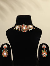 Multicolour Floral Alloy Choker and Earrings Set
