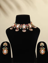 Multicolour Meenakari Choker Necklace Set with Earrings