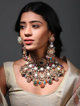 Padmavati Multi-Stone Studded Choker Necklace Set with Earrings