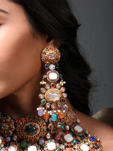 Padmavati Multi-Stone Studded Choker Necklace Set with Earrings
