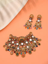 Padmavati Multi-Stone Studded Choker Necklace Set with Earrings