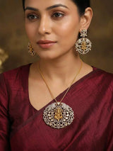 Lord Ganesha Stone Studded Pendant and Earrings Set
