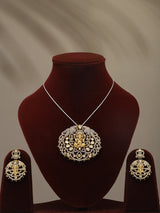 Lord Ganesha Stone Studded Pendant and Earrings Set