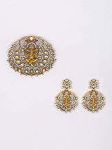 Lord Ganesha Stone Studded Pendant and Earrings Set