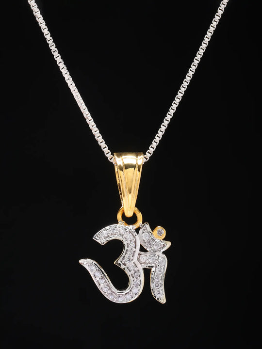 Stone Studded Sacred Om Brass Pendant