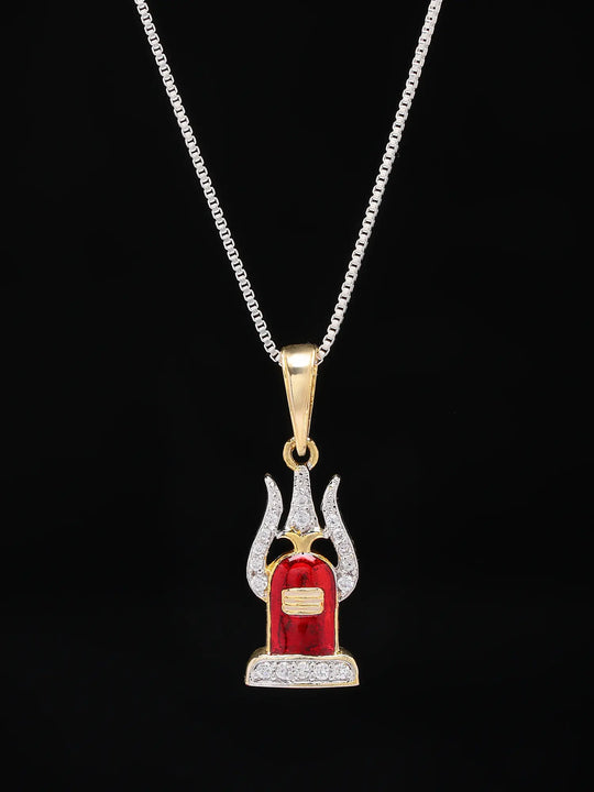 Shivalinga and Trishul Stone Studded Brass Pendant